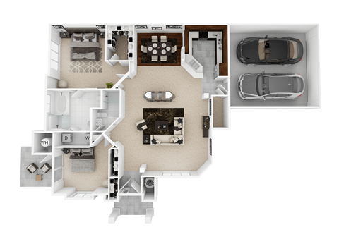 Floor plan for 2 beds, 2 baths, 1598 sqft